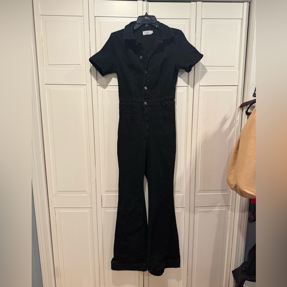 Windsor Pants - Windsor black denim jumpsuit flare leg size small like new